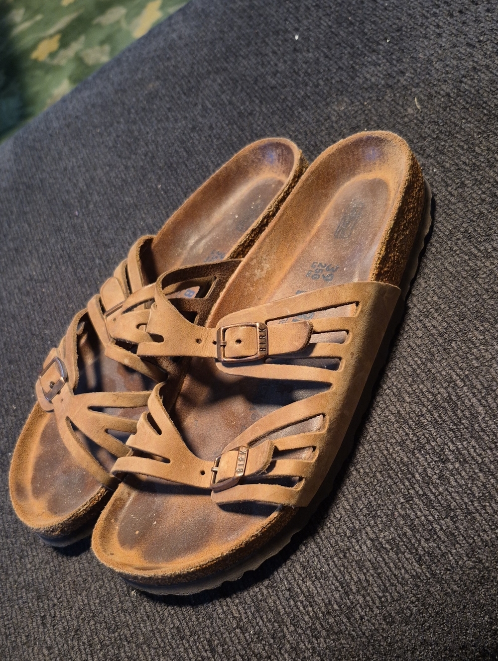 Birkenstock Brown Leather Strappy Slide Sandals